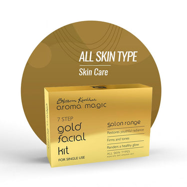 Aroma Magic 7 step Gold Facial Kit | Firms, Tones & Renders a healthy glowing skin| with Marigold & Rose Extracts| All Skin type| Single Use| Pack of 1 (20g + 18ml)